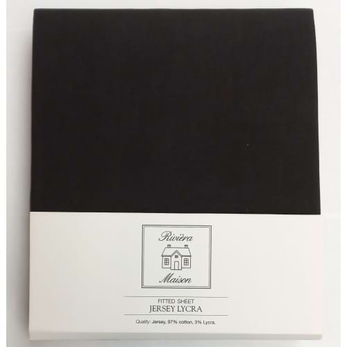 Riviera Maison - Topdek Jersey Lycra Hoeslaken - 180x200-200x220 - Noir